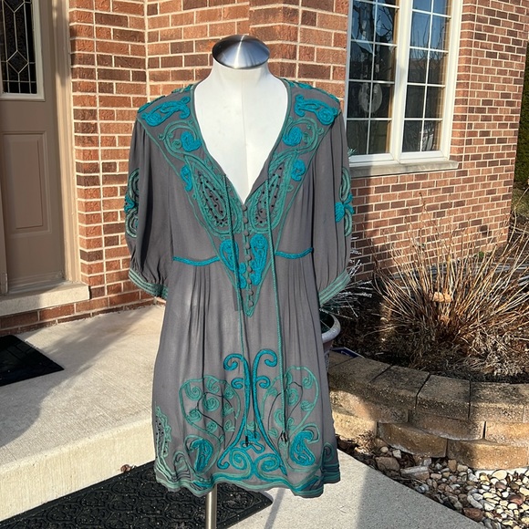 Nanette Lepore grey and teal  dress size 6, - Picture 3 of 12